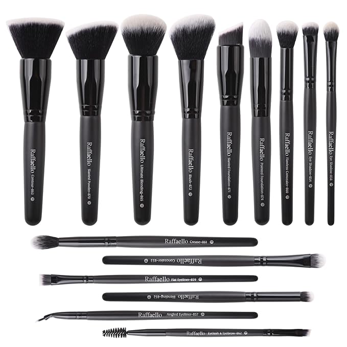 Raffaello Makeup Brushes 15Pcs Makeup Brush Set Premium Synthetic Powder Foundation Contour Blush Concealer Eye Shadow Blending Liner Make Up Brush Kit