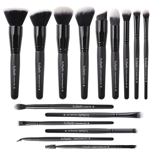Raffaello Makeup Brushes 15Pcs Makeup Brush Set Premium Synthetic Powder Foundation Contour Blush Concealer Eye Shadow Blending Liner Make Up Brush Kit