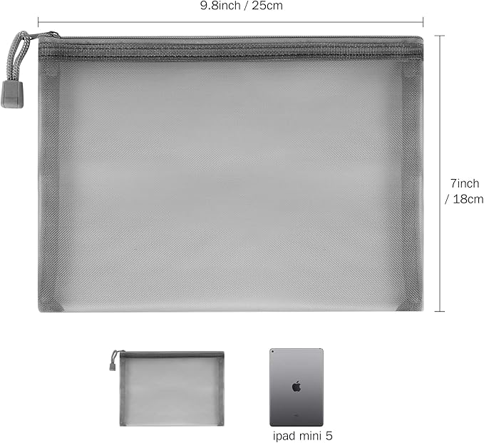 12 Pieces Zipper Nylon Mesh Pouch, Mesh Cosmetic Bags Makeup Bags Pencil Case, Multipurpose Travel Bags for Cosmetic School Office Supplies and Travel Accessories (Black, A5)