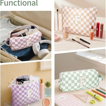 Narwey 2 PCS Valentines Day Gifts for Her Personalized Initial Makeup Bag, Girlfriend Teacher Women Teen Girls Gifts Trendy Stuff 10 11 12 14 13 15 16 Years Old, Travel Toiletry Bags Cosmetic Bag (F)