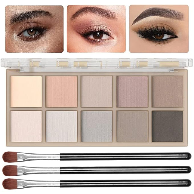 Sulily 10 Colors Nude Eyeshadow Palette,Gray Taupe Brown Matte Eye Shadow Makeup,Neutral Smokey,Blendable High Pigment,Long Lasting Waterproof Professional Beauty Makeup Kit,Women, Cement