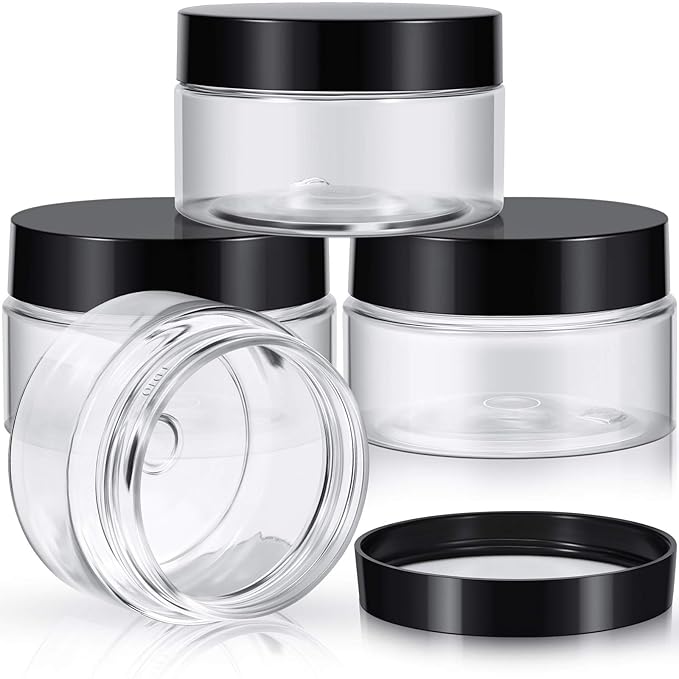 Patelai 4 Pieces Round Wide-mouth Leak Proof Plastic Container Jars with Lids for Travel Storage Makeup Beauty Products Face Creams Oils Salves Ointments DIY Making(4 Ounce,Black)