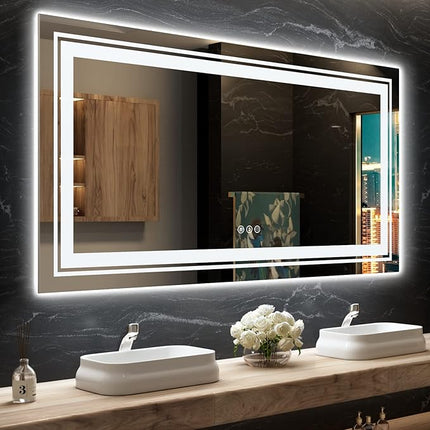 LED Bathroom Mirror, 72"X36" with Front and Backlit, Anti-Fog, Large Bathroom Vanity Mirror for Wall, Memory Function, Stepless Dimmable, Tempered Glass (Horizontal/Vertical)