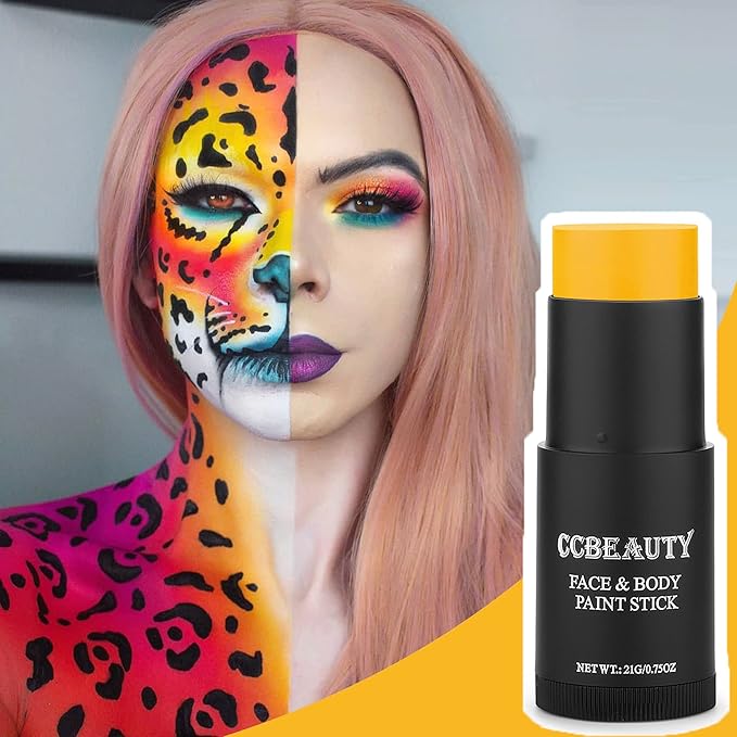 CCbeauty Yellow Face Paint Stick, Face Painting Kit, Full Coverage SFX Makeup Foundation, Professional Non-Toxic Body Paint for Halloween Costume Party, For SpongeBob SquarePants, Minions, Bees Makeup