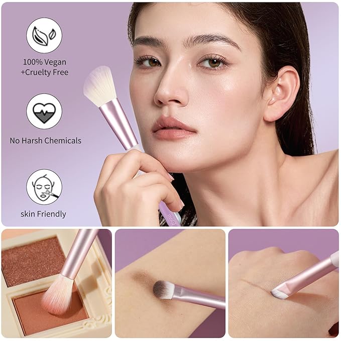 MSQ Make Up Brushes Total 10Pcs-with 8 Makeup Brush & 1 Foundation Puff & 1 Velve Powder Puff with Bag, Synthetic Hair Powder Brushes for Blush Countour Concealer Eyeshadow Eyeliner