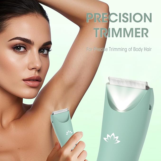 Lanumi Bikini Trimmer Women Rechargeable Body Hair Trimmer Electric Shaver Pubic Hair Grooming Kit with Charging Dock IPX7 Waterproof Wet/Dry Use (Green)