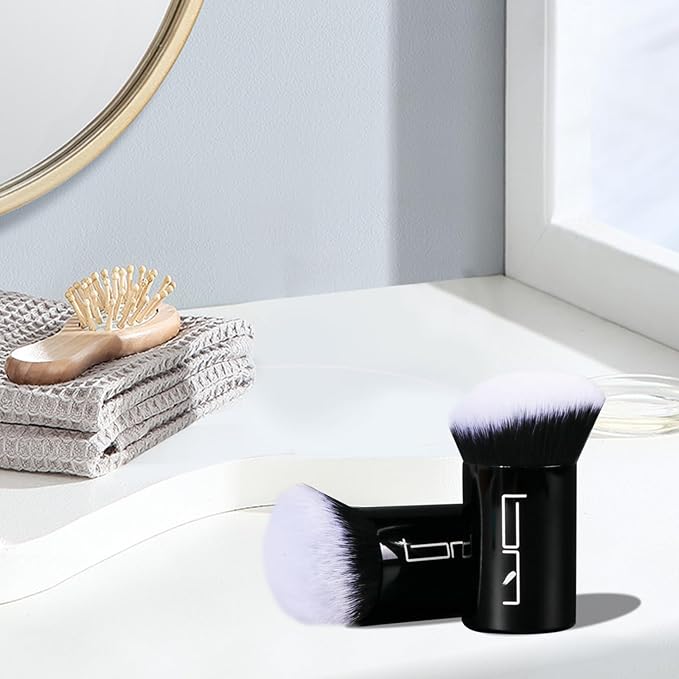 2pcs Retractable Foundation Makeup Brush, Kabuki Brush For Powder, Blush, Bronzer, Concealer, Portable Brush Cover, Perfect for Travel(Black)