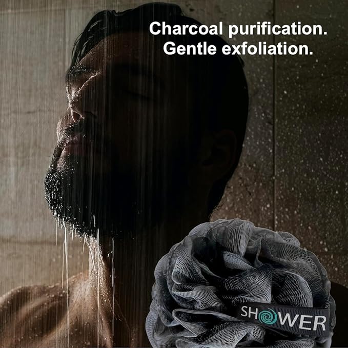 SHOWER BOUQUET Loofah-Charcoal Back-Scrubber 2-Pack // Long-Handle Bath-Sponge Brush/Extra Large Soft Mesh Loofa-Lufa-Loufa for Men & Women - Exfoliate with Full Pure Cleanse in Bathing Accessories
