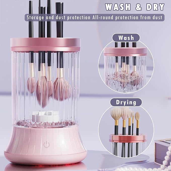 Automatic Makeup Brush Cleaner Machine - Electric Brush Washer for 3-4 Brushes Simultaneously | 7000 RPM Deep Cleaning | Includes Silicone Cleaning Pad & Drying Stand