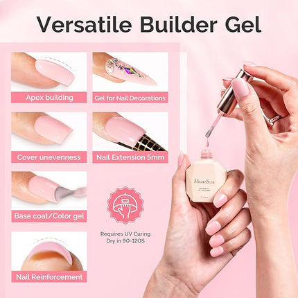 MelodySusie 2PCS 15ML Nude Pink Builder Nail Base Gel for Nails Thickening,Soak Off UV Extension Gel,Rhinestone Glue in a Bottle for Nail Art Design Gift for Women DIY Manicure at Home 104 * 2
