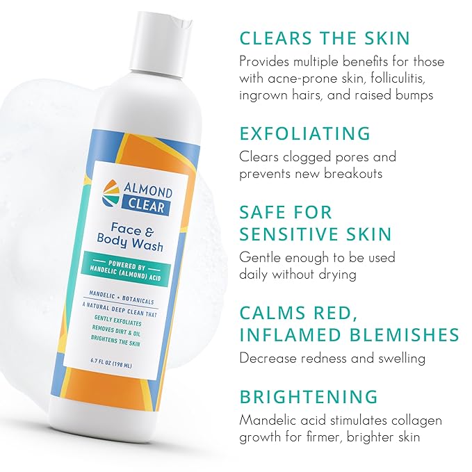 Face & Body Wash | Skin Care for Acne and Folliculitis-Prone Skin - Gentle Acne Face & Body Wash, Exfoliating Cleanser with Mandelic Acid | 17.25 oz