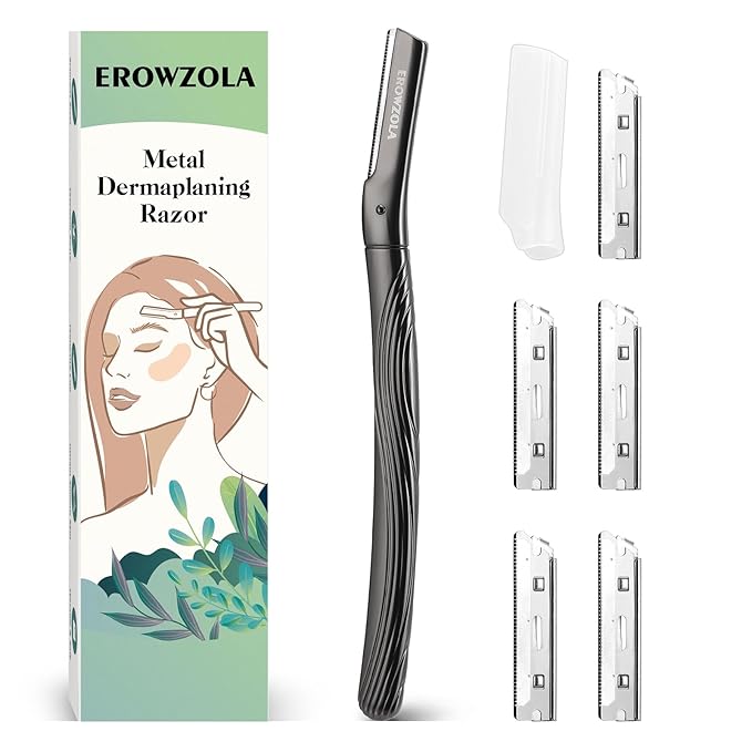 Eyebrow Razor, Face Razors for Women and Men, Reusable Metal Handle with 6 Refill Blades, Eyebrow Trimmer with Precision Cover, Dermaplane Razor, Skin Care Tool - Black