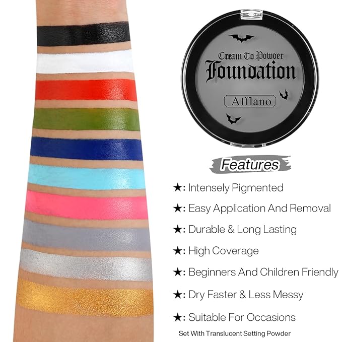 Grey Face Paint Foundation Makeup, Washable Oil Based Gothic Grey Body Paint | Waterproof Gray Contour, Non-Toxic Cream Face Painting for Halloween FX Makeup,Zombie,Corpse Bride,Clown,Cosplay,Theater