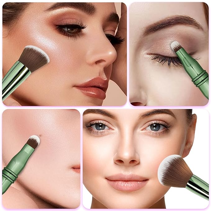 Jilier 4 in 1 Makeup Brush Set with Travel Makeup Brush Holder, Travel Makeup Brushes with Case, Double Sided Makeup Brushes with Silicon Portable Cosmetic Face Brushes Holder