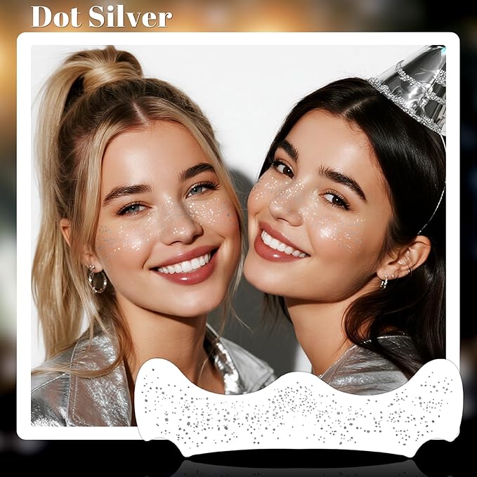 24pcs Glitter Freckles Face Tattoo - Silver Face Sparkle Freckles Temporary Tattoos for Women Girls, Waterproof & Long Lasting Freckles Makeup Patches for Party, Concerts, Daily Accessories