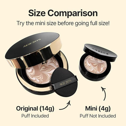 [MINI SIZE] AGE20'S Signature Essence Pact | 15C | Vegan Korean Cushion Foundation | Pack of 1 | Cream Foundation, Dewy & Glow Finish, Natural Coverage, SPF 50+ | 0.14 oz
