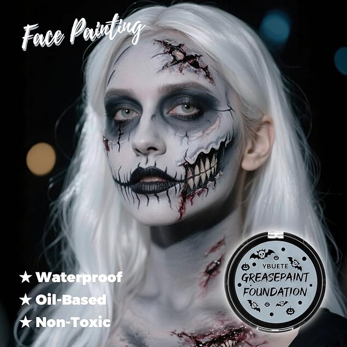 Grey Cream Face Body Painting Foundation, Professional Waterproof Oil Based Grey Face Paint Halloween SFX Skeleton Ghost Goth Cosplay Makeup Face Paint for Adult Costume Party
