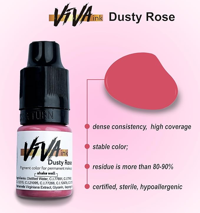Lip Pigment – Dusty Rose – Permanent Lip Makeup – Microblading Ink for Durable and Colorful Lips – Long Lasting Color Lip Cosmetics (0.2 oz)