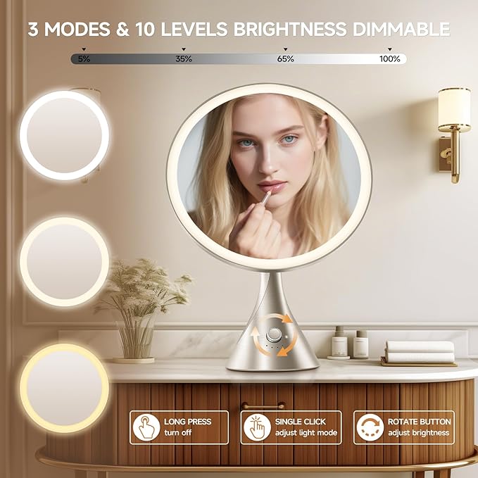 Lighted Makeup Mirror with Magnification Electric Plug in, 7X Magnifying Lighted Vanity Makeup Mirror with Led Lights