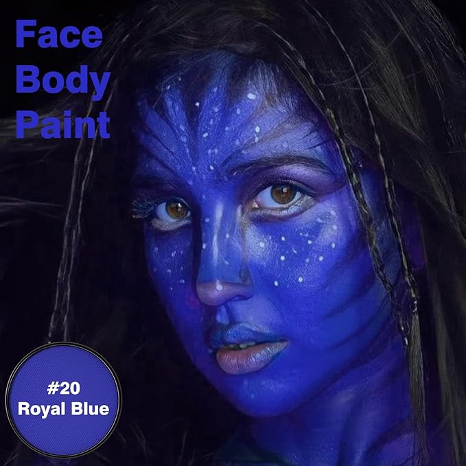 Royal Blue Face Body Paint Makeup 30G,Professional Stage Screen Halloween,Non Toxic Face Body Paint Makeup for Halloween Costume Theater Dress-Up Smurf Sea Mystique Avatar Makeup-20