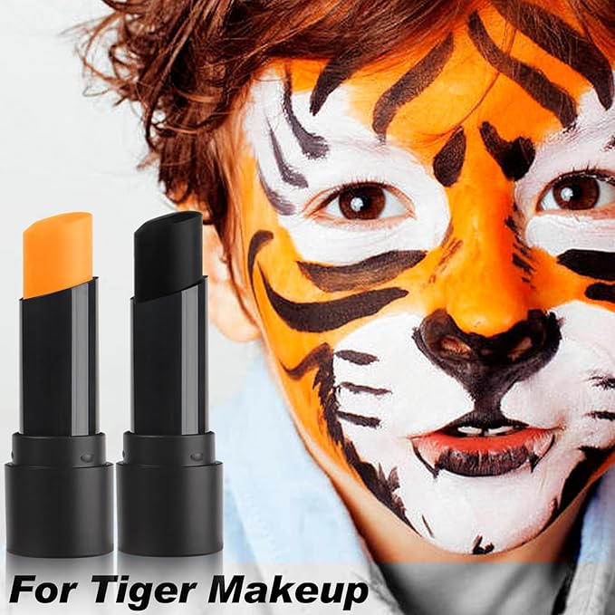 MEICOLY 2Pcs Black and Orange Face Body Paint Stick,Waterproof Face Paint for Halloween Pumpkin Tiger Lion Cosplay Makeup,Eye Black Stick for Baseball/Softball/Football/Lacrosse