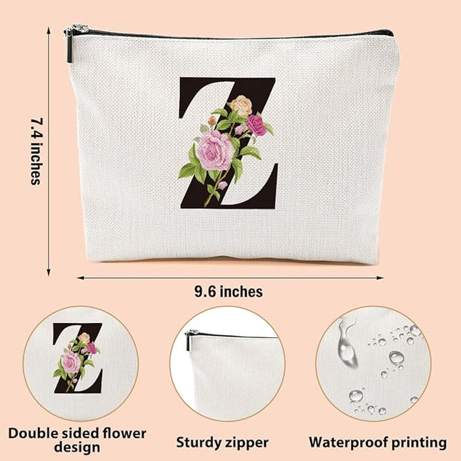 Personalized Makeup Bag, Initial Letter Z Makeup Bag for Women Rose Monogram Cosmetic Bags Toiletry Pouch, Monogrammed Gifts for Women Mom Grandma Sister Friends Thanksgiving Christmas Birthday Gift