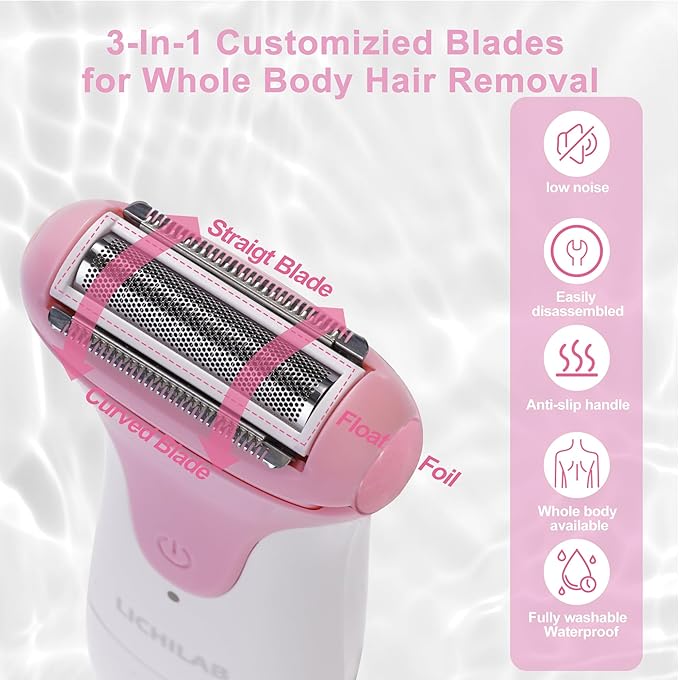 Electric Razors for Women & Bikini Trimmer for Sensitive Skin - Hypoallergenic Cordless Foil Shaver Painless Body Hair Removal for Legs,Underarms,Pubic Hair,Travel Ready Wet/Dry,rose/pu7b
