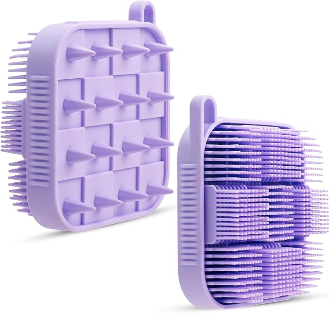 Silicone Shower Scrubber Women Men 2 Pcs Exfoliating Body Scrubber Exfoliator Scalp Non-Slip Hollow Hand Glove Loofah Alternative Deep Clean Wash Dual-Sided Durable Scrub Bath Essentials Green Purple
