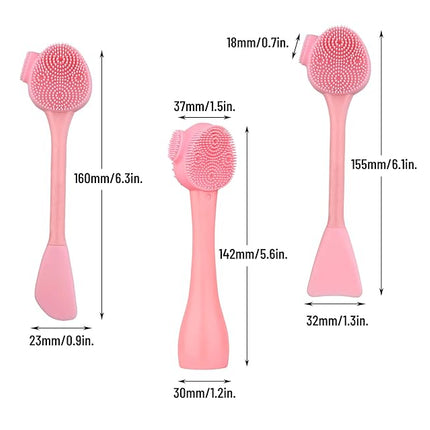 Silicone Facial Cleansing Brush 3 Designs, Beomeen 4 in 1 Handheld Face Scrubber for Deep Gentle Exfoliating, Double-Ended Face Wash Scrub Brush for Face Skincare and Massage (Pink)
