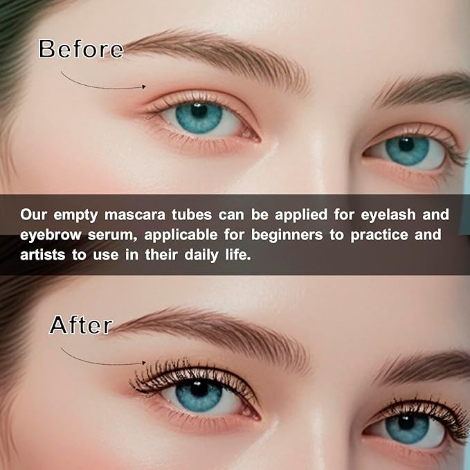 5 Pack Empty Mascara Tube, 2.5ml Transparent Reusable Eyelash Cream Container Bottle DIY Makeup Vials Cosmetic Tool for Castor Oil/Eyelash Growth Oil/Mascara with 5 Rubber Inserts, 1 Funnel