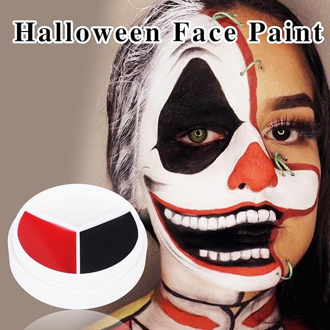 Clown Makeup Wheel, Clown White Black Red Face Body Paint, Cream Blendable Face Paint for Goths Joker Zombie Vampire Skeleton Makeup, Non-Toxic Body Painting for Kids, Halloween Special Effect