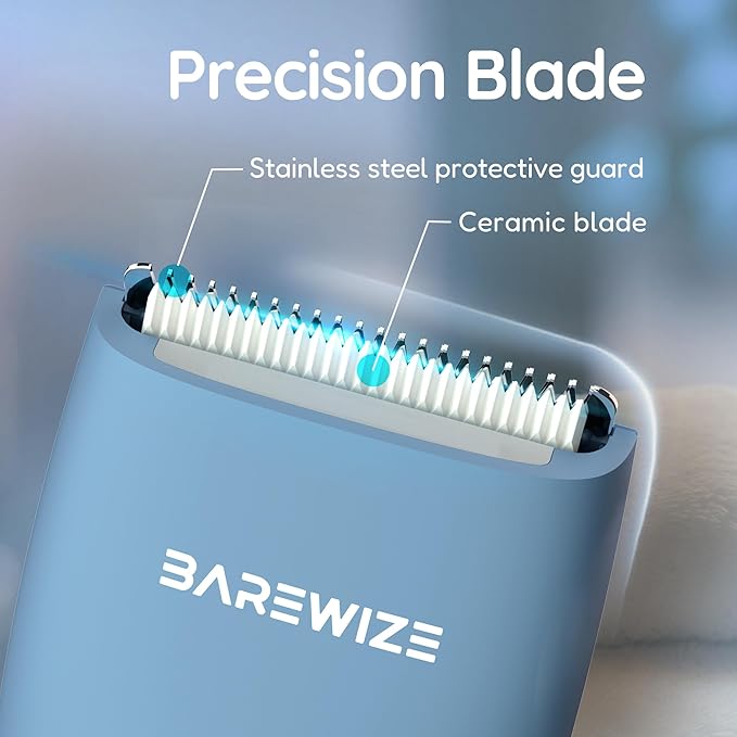 Body Hair & Pubic Hair Trimmer for Men & Women, Painless Electric Body & Bikini Shaver | Waterproof, Type-C Rechargeable, LED Light, Replaceable Blade, Manscape Personal Groomer (Azure)