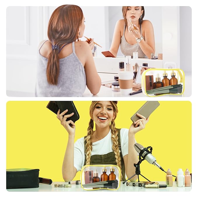 Weewooday 12 Pieces Clear Makeup Bags Cosmetic Storage Bags PVC Zipper Pouches Travel Waterproof Makeup Plastic Case for Women Organizing Toiletries Traveling Bathroom(Small,Yellow)