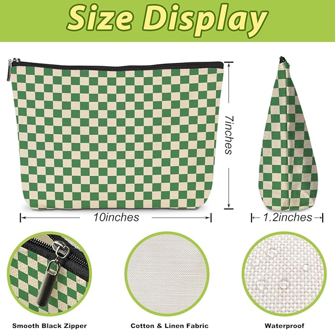 6 Pcs Checkered Makeup Bags Make up Bag Cosmetic Bags for Women Girls Sister Wife Bridesmaid Friendship Christmas Birthday Travel Toiletry Bag Aesthetic Zipper Organizer Accessories, Cute Green Plaid