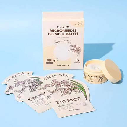 TONYMOLY I'm Rice Clarifying Skincare Set – 3-Step Face Care for Clear, Hydrated Skin – Includes Enzyme Powder Cleanser, Blemish Mask & Nourishing Sheet Masks – Gentle Exfoliation & Oil Control