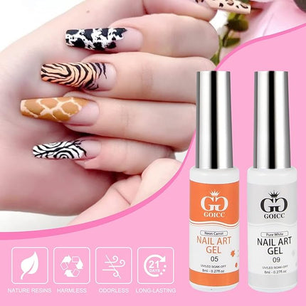 GOICC Nail Art Polish Set Gel Liner Kit For Nail Design Polish Paint For Nail 12 Colors Black White Gel Nail Polish Soak off Curing Requires 8ml with Thin Nail Art Brush
