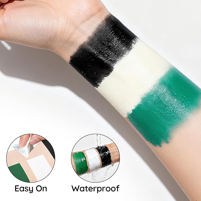 Halloween White Black Green Face Painting Kit For Beast Boy Monster Makeup, Baseball Softball Sport Games, Cosplay, Costume, Theme Parties and SFX Special Effect