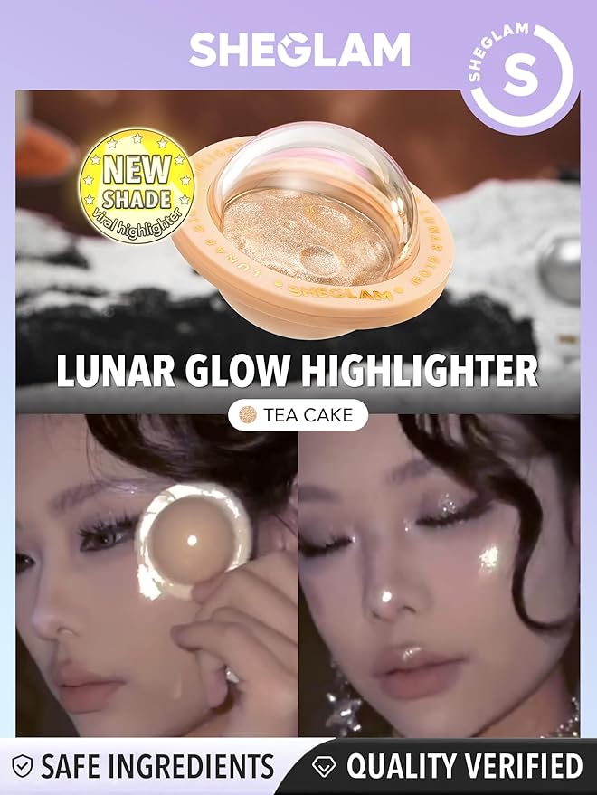 SHEGLAM Lunar Glow Highlighter Face Highlighter Multichrome Glitter Shimmer Highlighter Makeup Eye Face Body Highlighter Illuminator, Silky Creamy Eyeshadow-Tea Cake