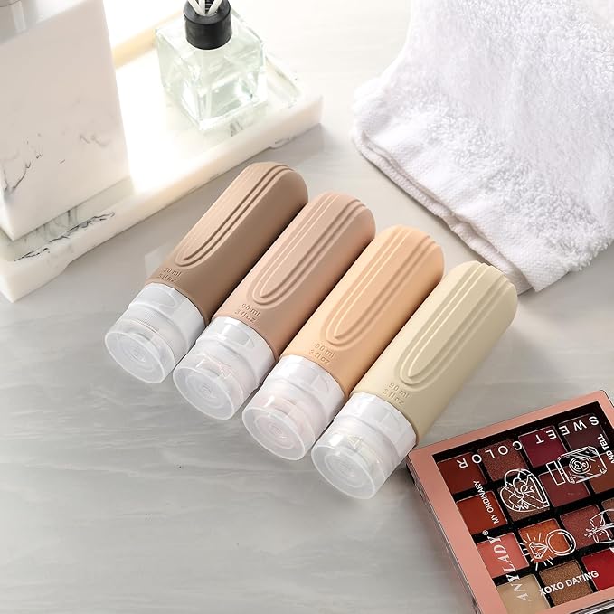 Travel Bottles for Toiletries, Tsa Approved 3oz Travel Size Containers BPA Free Leak Proof Refillable Liquid Silicone Squeezable Travel Accessories for Shampoo Conditioner Lotion (4 Pack)