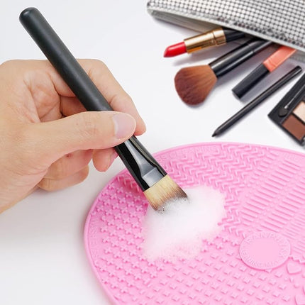 Makeup Brush Cleaner Mat Silicone Brush Cleaning Mat Big Size Make Up Brush Clean Pad with Suction Cup for Makeup Brush Cleaning (Pink)
