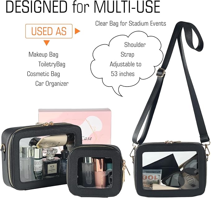 Small Clear Travel Makeup Bag Toiletry Bag Cosmetic Bag Set with Zipper for Women,Waterproof Transparent Makeup Pouch Travel Bag Organizer Case for Toiletries and Car Organization