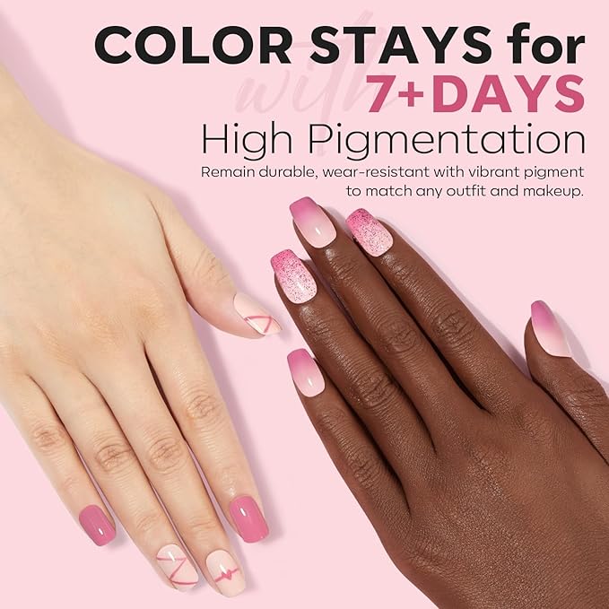 modelones Nail Polish Set 6 Colors, Milky White Pink Mini Nail Lacquer Kit Shimmer Nude Light Creamy Pink Glitter Violet Red Quick Dry Nail Art, DIY Home Travel Salon Manicure Gift for Women Girls