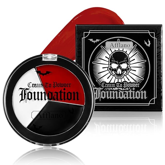 Goth White Black Red Face Paint Makeup Foundation, Clown Halloween White Face Body Paint Makeup Semi-Matte, Non Toxic FX Eye Black Red Body Painting Zombie Vampire Costume Party Cosplay Greasepaint