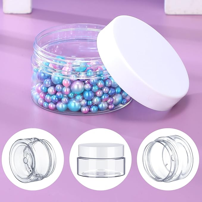 SATINIOR 100 Pcs Plastic Jars with Lids Small Containers Lids Wide Mouth Small Plastic Containers for Lotion Cream Rhinestones Body Butters Travel Storage(4 oz,White)