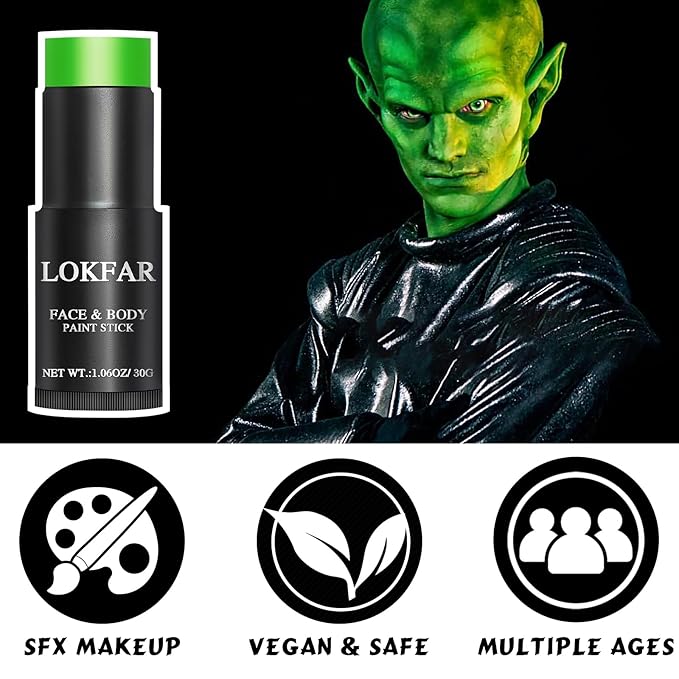 Light Green / Lime Green Face Body Paint Stick, Eye Black Stick for Sports, Waterproof Full-Coverage Green Face Makeup for Halloween Witch Alien Camo Frankenstein Cosplay Makeup