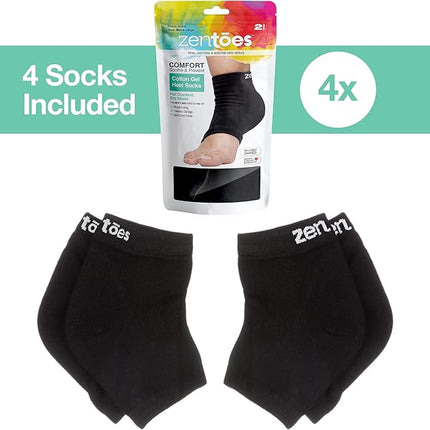 ZenToes Moisturizing Socks for Cracked Heel Treatment, Vitamin E, Olive Oil and Jojoba Oil Infused Heel Socks, Galentines Day Gifts, Self Care Gifts for Women (Cotton Black, Wide Width)