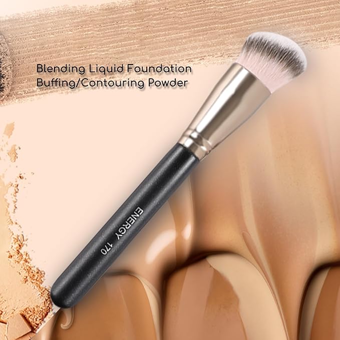 ENERGY Makeup Brushes Set Professional Kabuki Foundation Concealer Brush Under Eye Nose Contour Brush for Liquid Cream Powder Blending Buffing with Travel Bag 3PCS