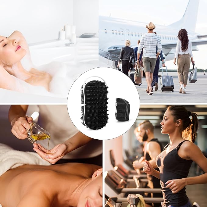 Silicone Body Scrubber Shower Bath Exfoliator 2 in 1 Scalp Massage Mens Body Wash with No-Slip Handle Lather Deep Clean Bathing Upgrade Long Lasting Bristles Loofah All Skin 1 Pack Black
