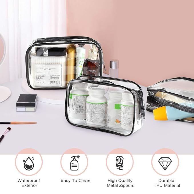 Weewooday 12 Pieces Clear Makeup Bags Cosmetic Storage Bags PVC Zipper Pouches Travel Waterproof Makeup Plastic Case for Women Organizing Toiletries Traveling Bathroom(Medium,Black)