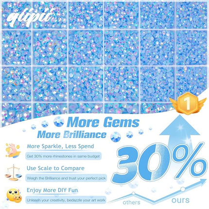 qiipii Light Blue AB Resin Rhinestones w B7000 Jewelry Glue for Bedazzling Crafting 2mm-6mm Flatback Jelly Stones Diamonds Gems Bedazzler Kit Charms for Nails Face Makeup Tumblers Bottles Crafts Shoes
